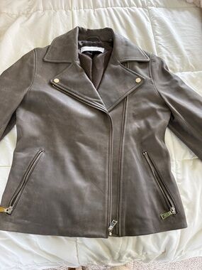 Tahari Brown Leather Moto Jacket
